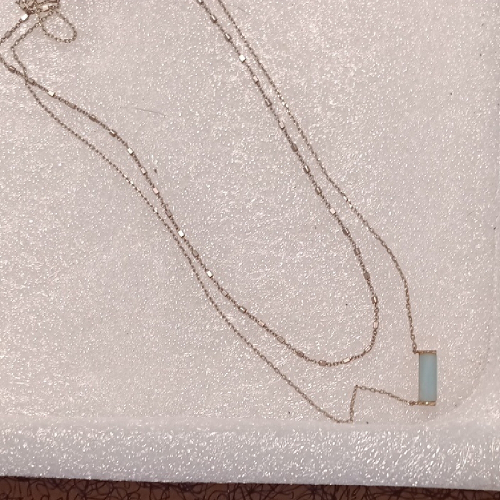 Delicate Gold Layered Necklace with Light Blue Adventurine Bar Pendant La Cn
